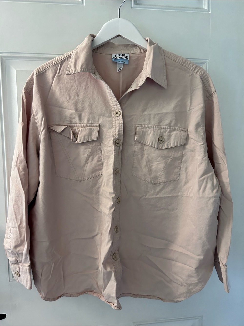 Relaxed Light Pink Button-Down Shirt with Chest Pockets